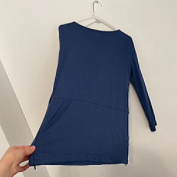 J. JILL Solid Blue Boat Neck Long Sleeve Fleece Lined Side Zip Zippers Tunic Top - Picture 11 of 12